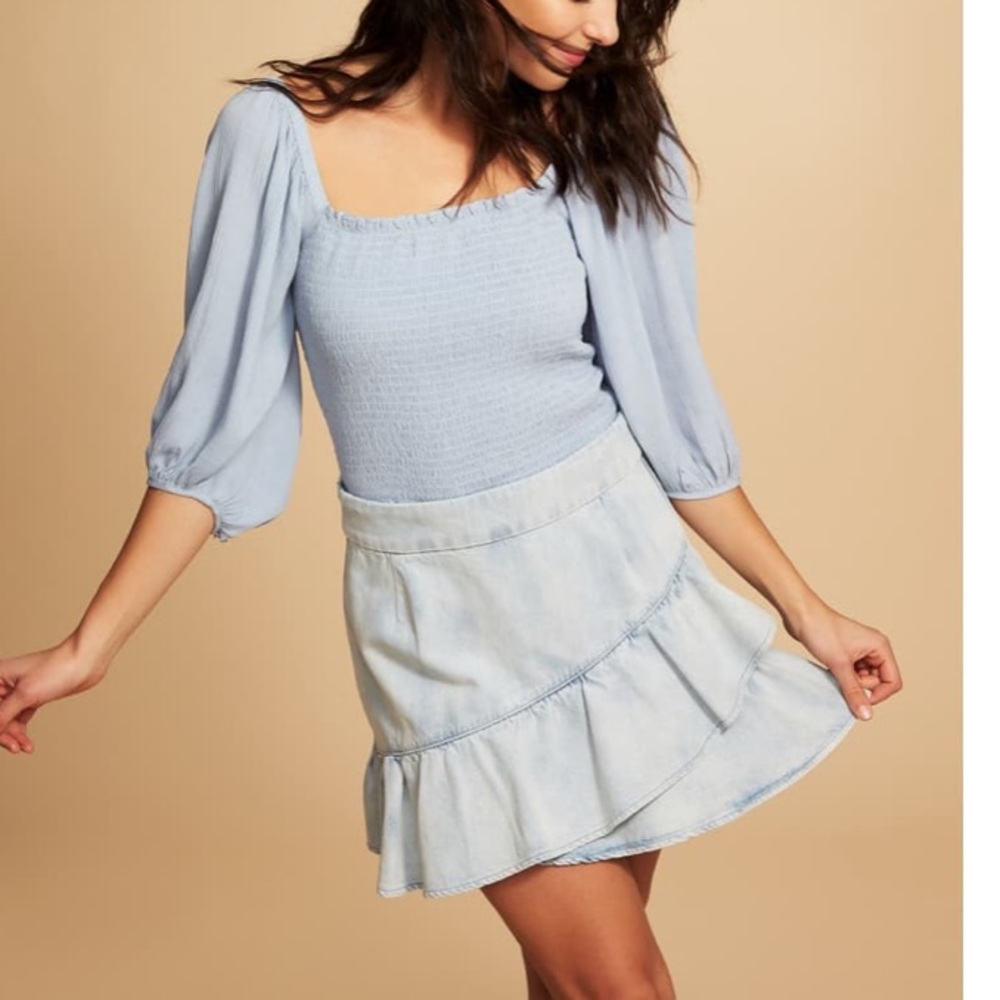 1. State ruffle denim skirt